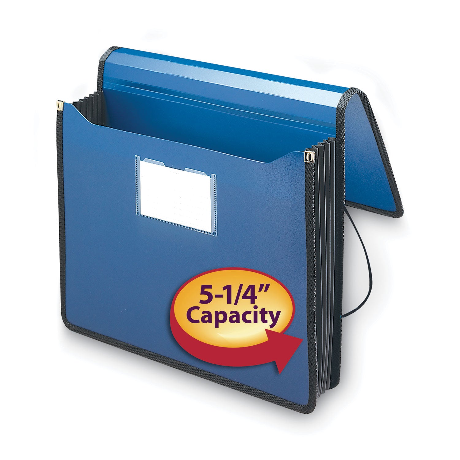 Poly Premium Wallets, 5.25" Expansion, 1 Section, Elastic Cord Closure, Letter Size, Navy Blue - 