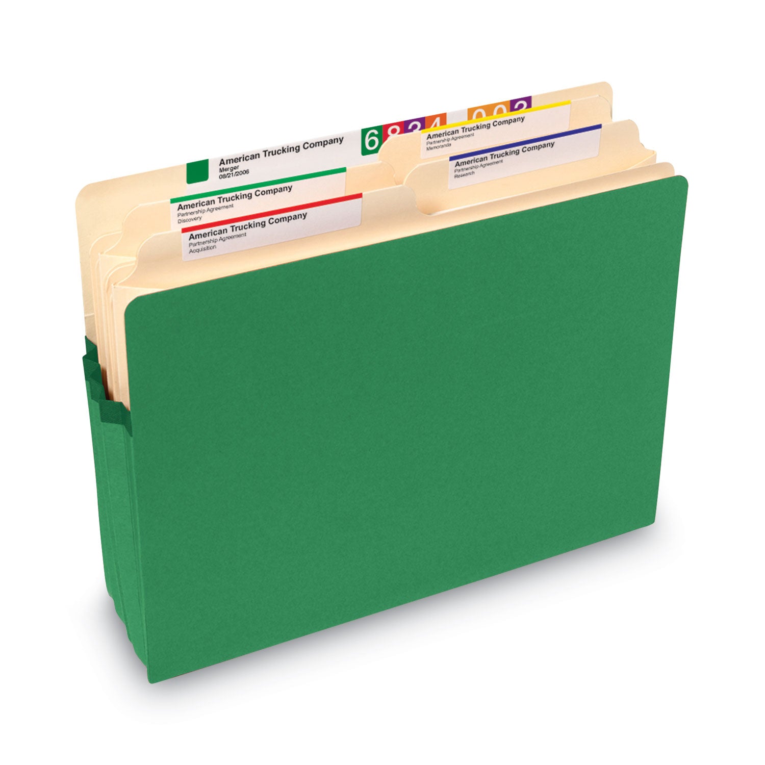 Colored File Pockets, 1.75" Expansion, Letter Size, Green - 