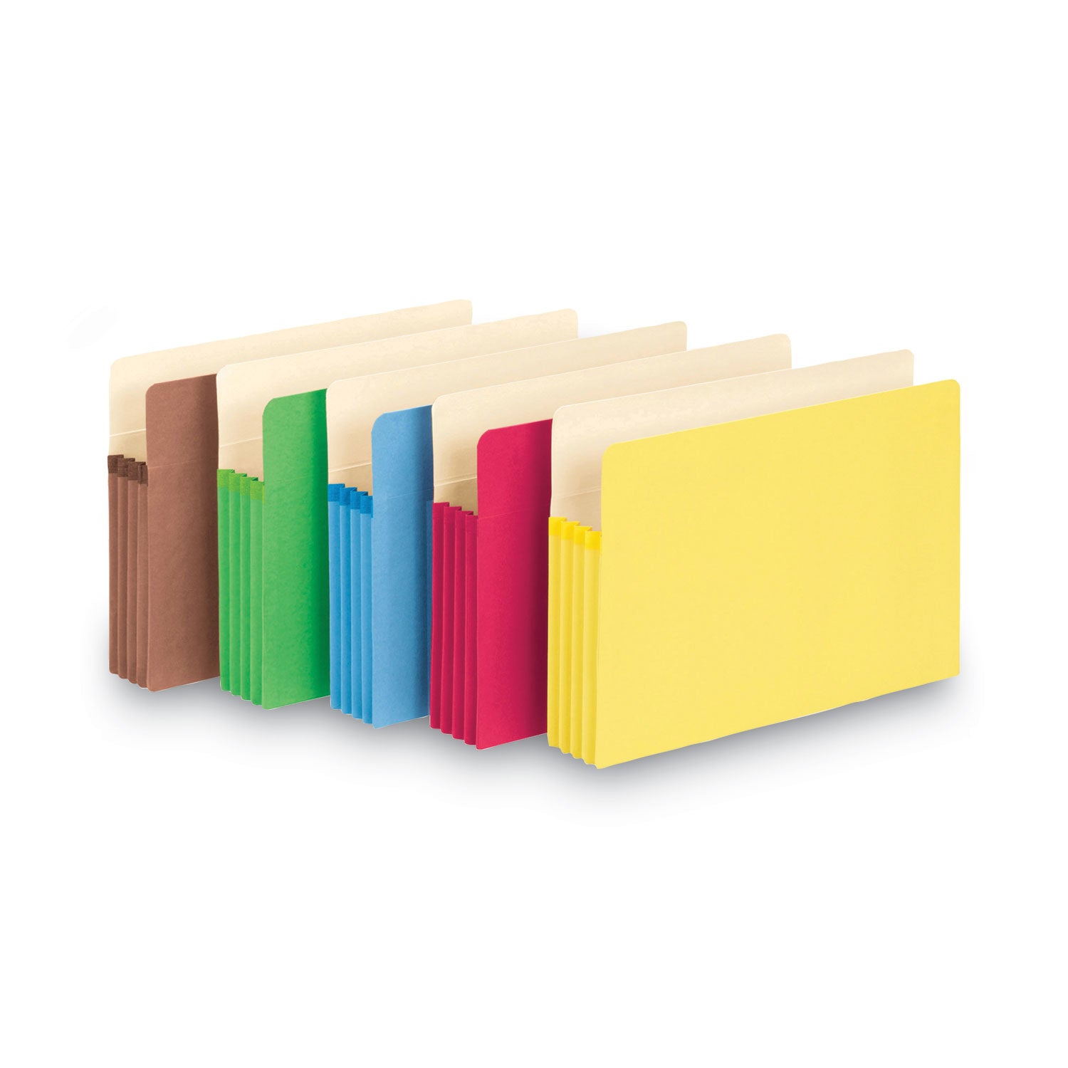 Colored File Pockets, 3.5" Expansion, Legal Size, Assorted Colors, 5/Pack - 
