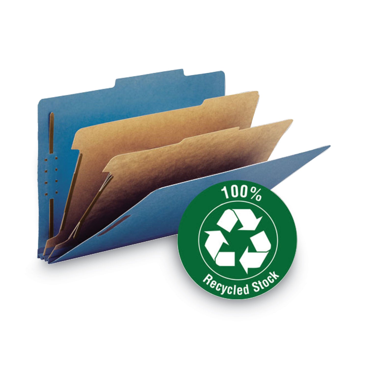 Recycled Pressboard Classification Folders, 2" Expansion, 2 Dividers, 6 Fasteners, Letter Size, Dark Blue, 10/Box - 