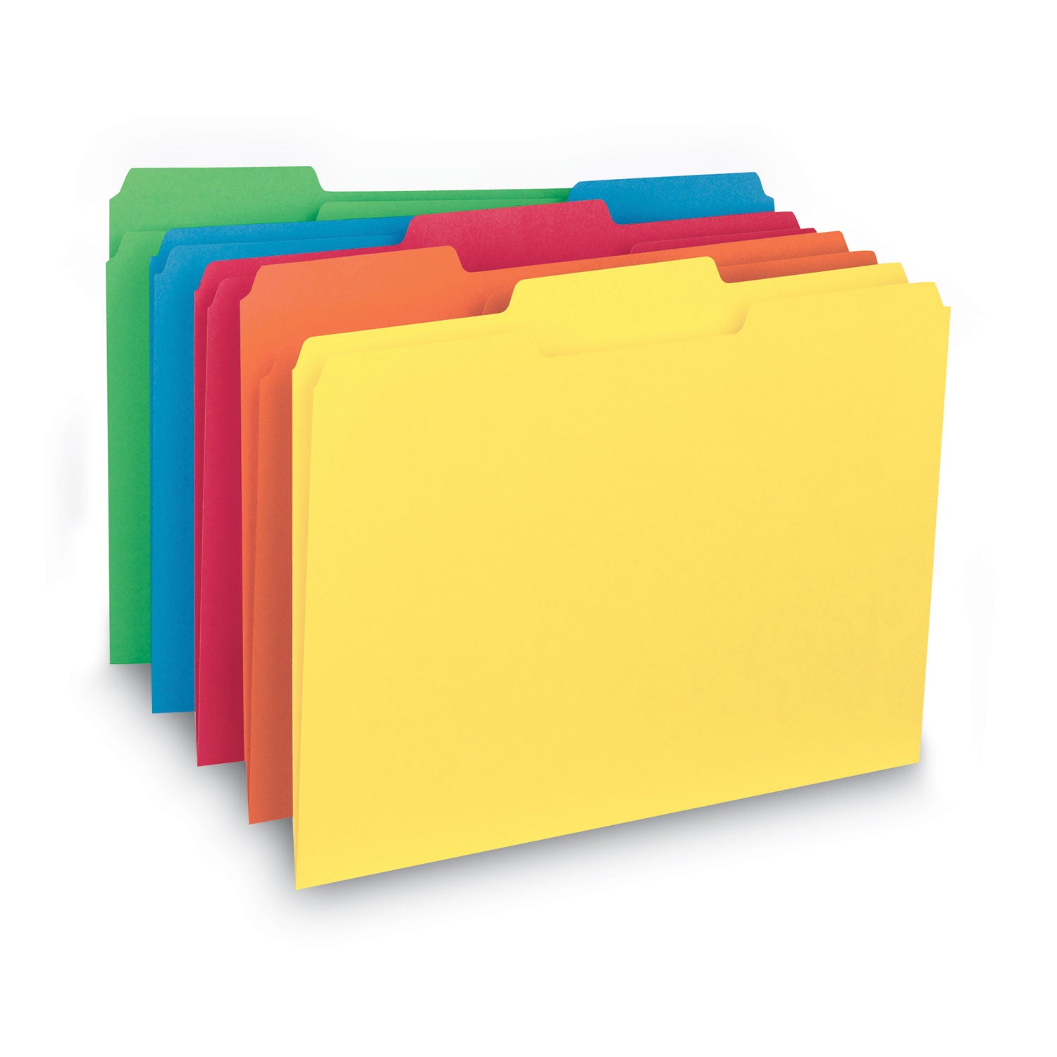 Interior File Folders, 1/3-Cut Tabs: Assorted, Letter Size, 0.75" Expansion, Assorted Colors, 100/Box - 