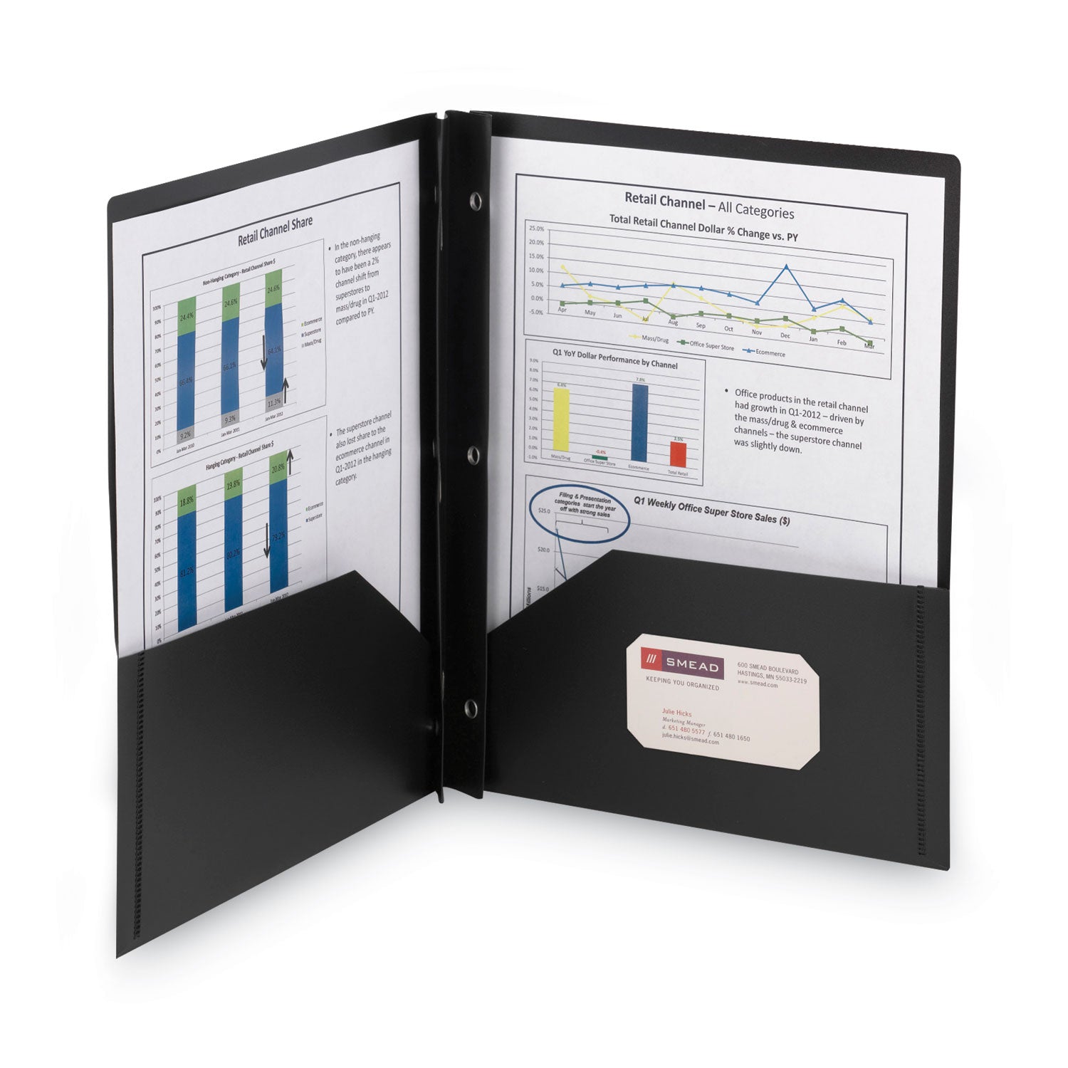 Poly Two-Pocket Folder with Fasteners, 180-Sheet Capacity, 11 x 8.5, Black, 25/Box - 