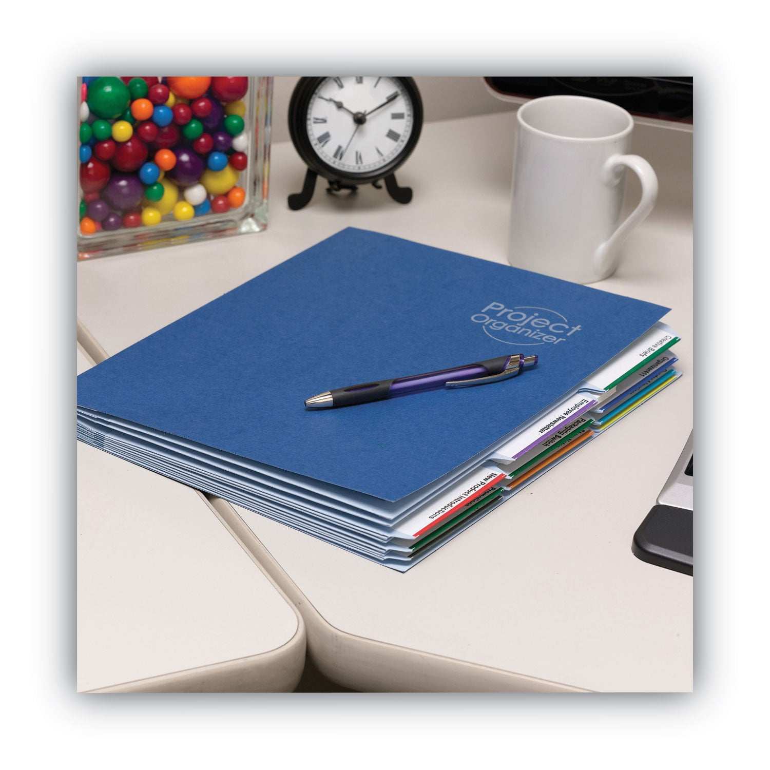 10-Pocket Project Organizer with Indexed Tabs (1-10), 10 Sections, Unpunched, 1/3-Cut Tabs, Letter Size, Lake Blue/Navy Blue - 