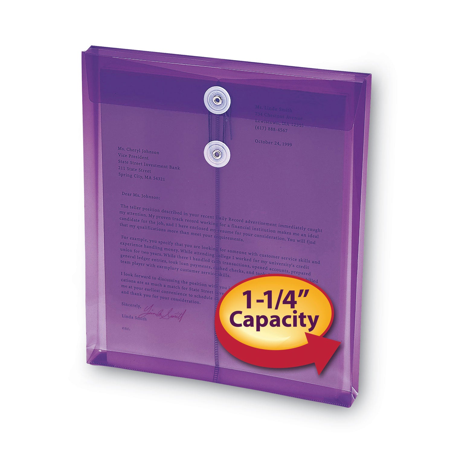 Poly String and Button Interoffice Envelopes, Open-End (Vertical), 9.75 x 11.63, Transparent Purple, 5/Pack - 