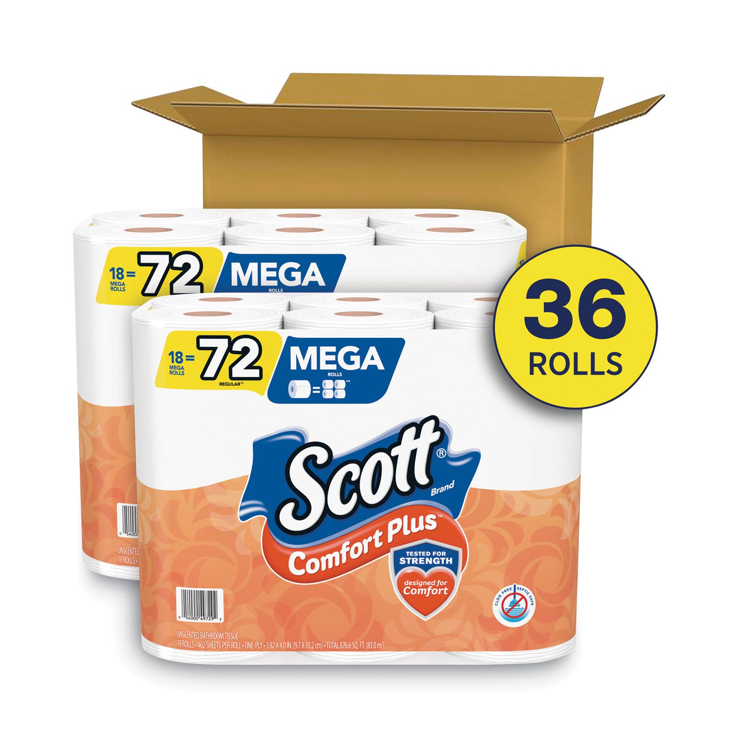 comfortplus-toilet-paper-mega-roll-septic-safe-1-ply-white-462-sheets-roll-36-rolls-pack_kcc53329 - 2