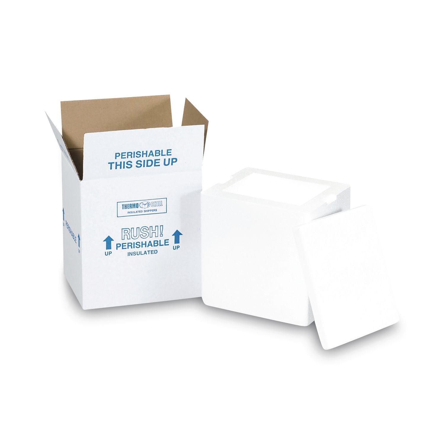 Insulated Shipping Container, 1.5" Foam Insert, 9" x 11" x 15", White/Blue