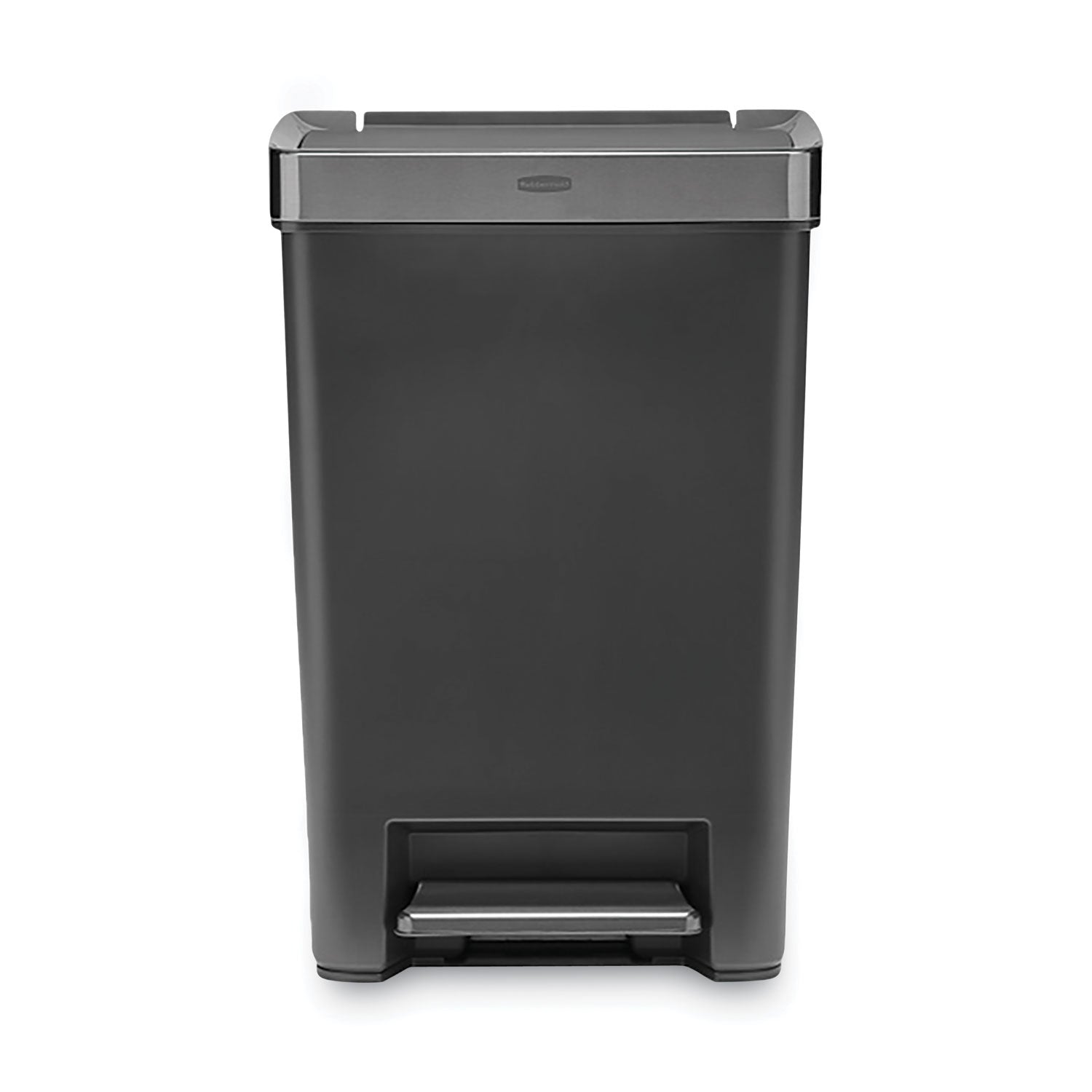 premier-series-iii-step-on-waste-container-124-gal-plastic-black-stainless-steel_rcp2120983 - 1