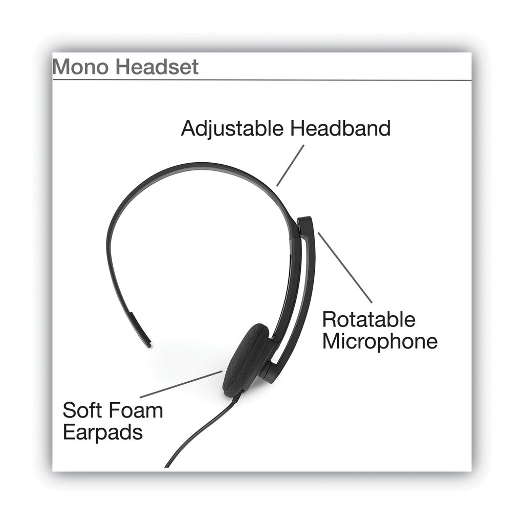 Mono Headset with Microphone and In-Line Remote, Black