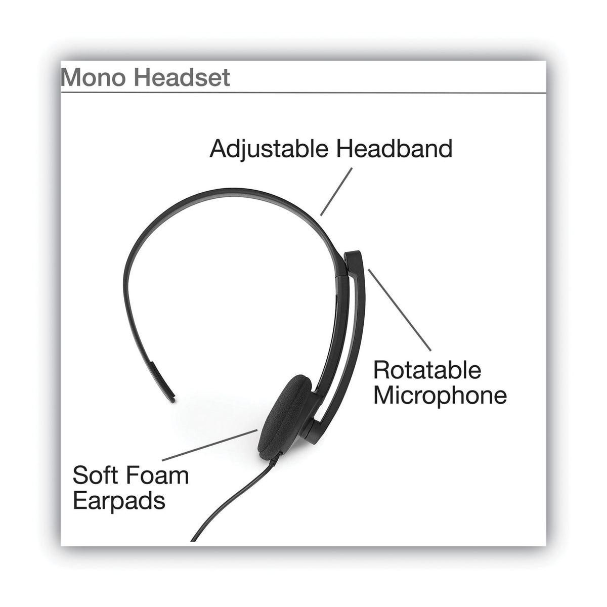 Mono Headset with Microphone and In-Line Remote, Black