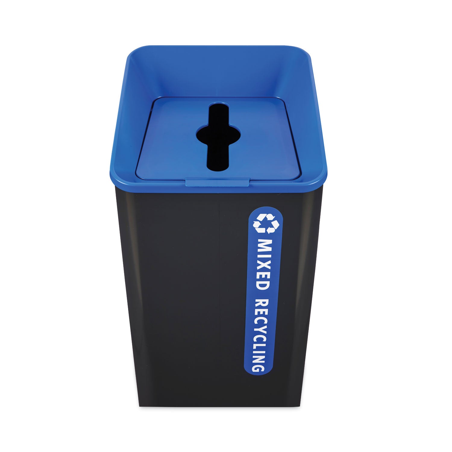 Sustain Decorative Refuse with Recycling Lid, 23 gal, Metal/Plastic, Black/Blue - 3