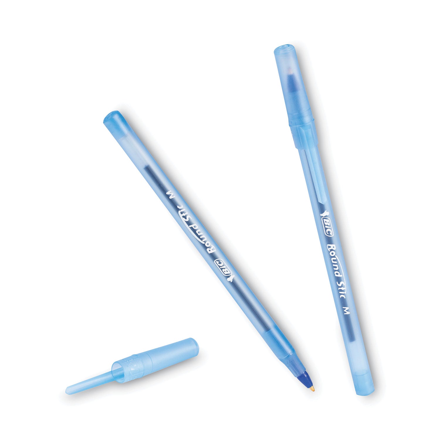 Round Stic Xtra Life Ballpoint Pen, Stick, Medium 1 mm, Blue Ink, Translucent Blue Barrel, Dozen - 