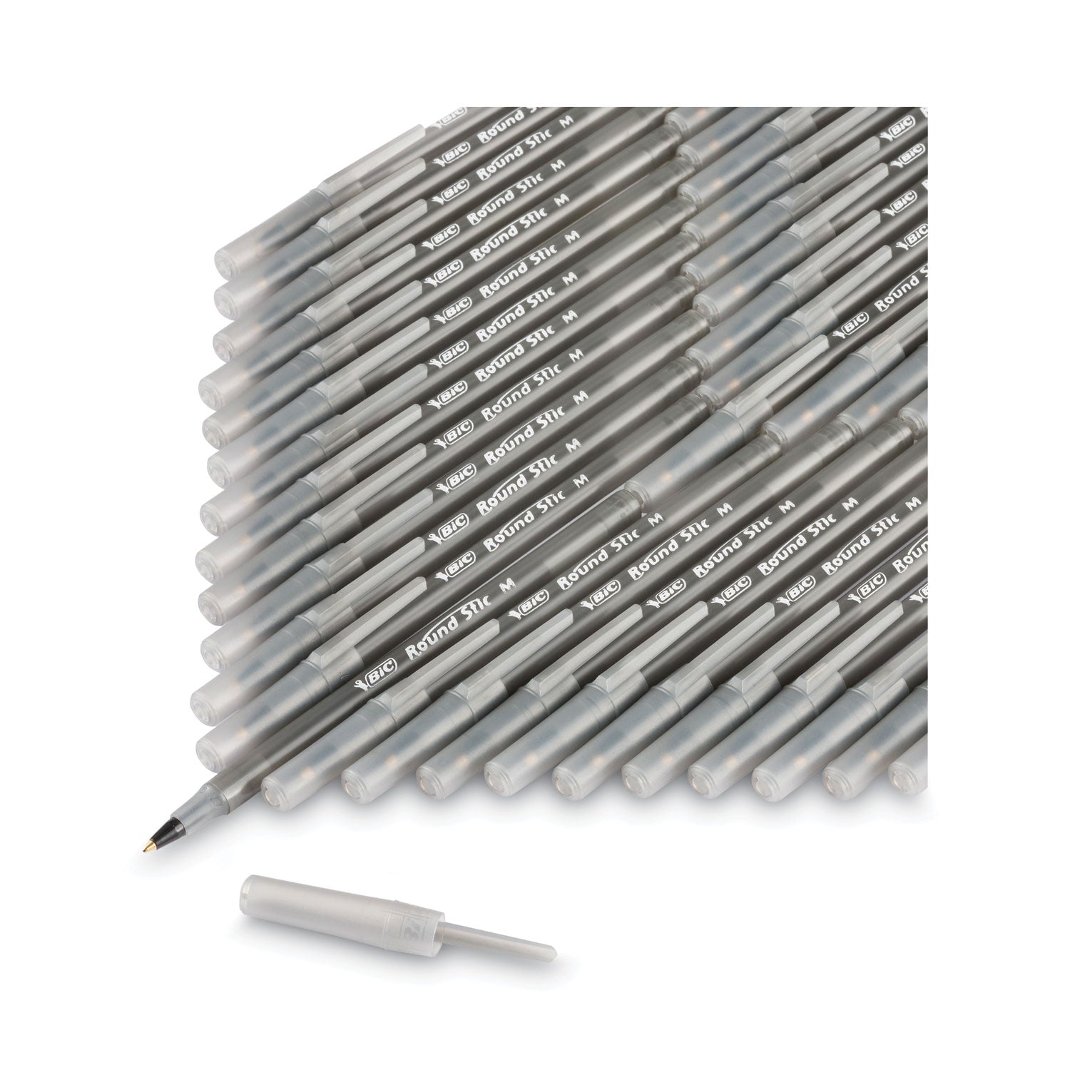 Round Stic Xtra Life Ballpoint Pen, Stick, Medium 1 mm, Black Ink, Translucent Black Barrel, Dozen