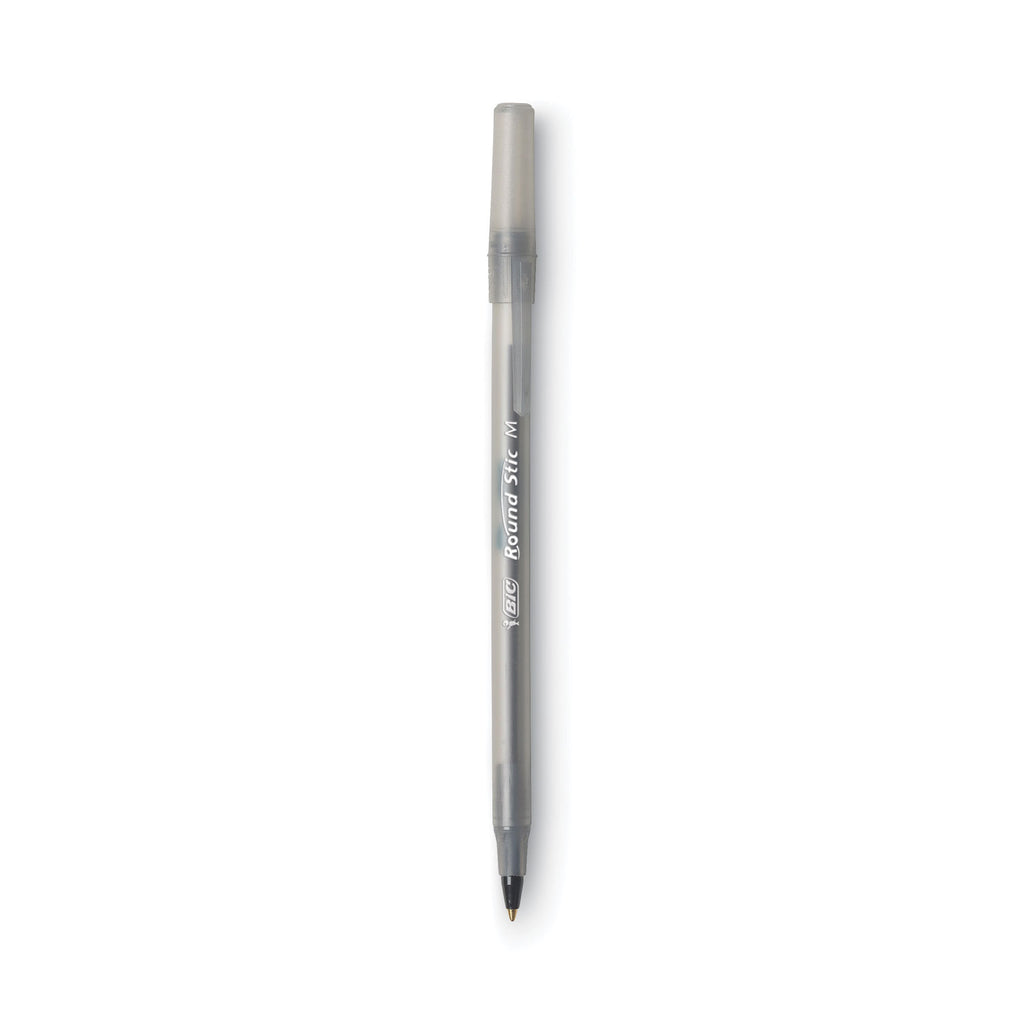 Round Stic Xtra Life Ballpoint Pen Value Pack, Stick, Medium 1 mm, Black Ink, Translucent Frost Barrel, 60/Box