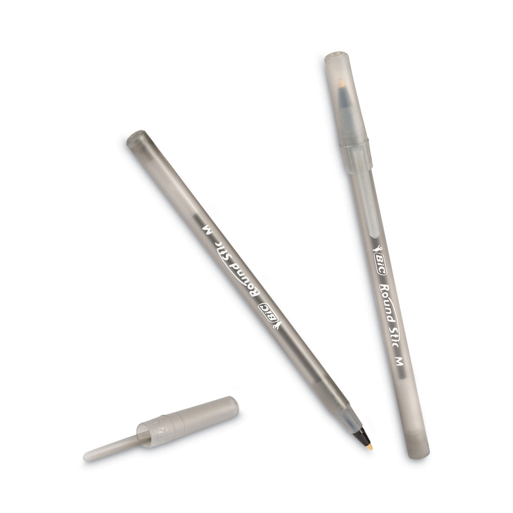 Round Stic Xtra Life Ballpoint Pen Value Pack, Stick, Medium 1 mm, Black Ink, Translucent Frost Barrel, 60/Box