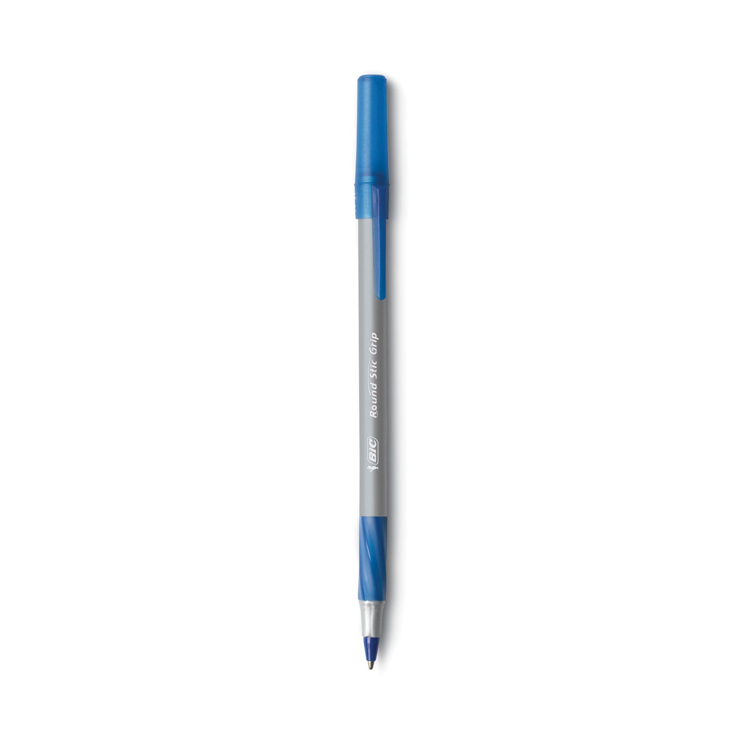 Round Stic Grip Xtra Comfort Ballpoint Pen, Easy-Glide, Stick, Medium 1.2 mm, Blue Ink, Gray/Blue Barrel, Dozen - 