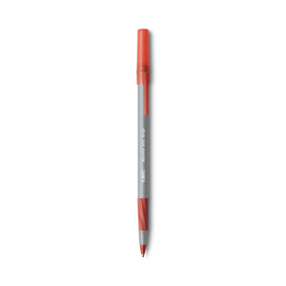 Round Stic Grip Xtra Comfort Ballpoint Pen, Easy-Glide, Stick, Medium 1.2 mm, Red Ink, Gray/Red Barrel, Dozen
