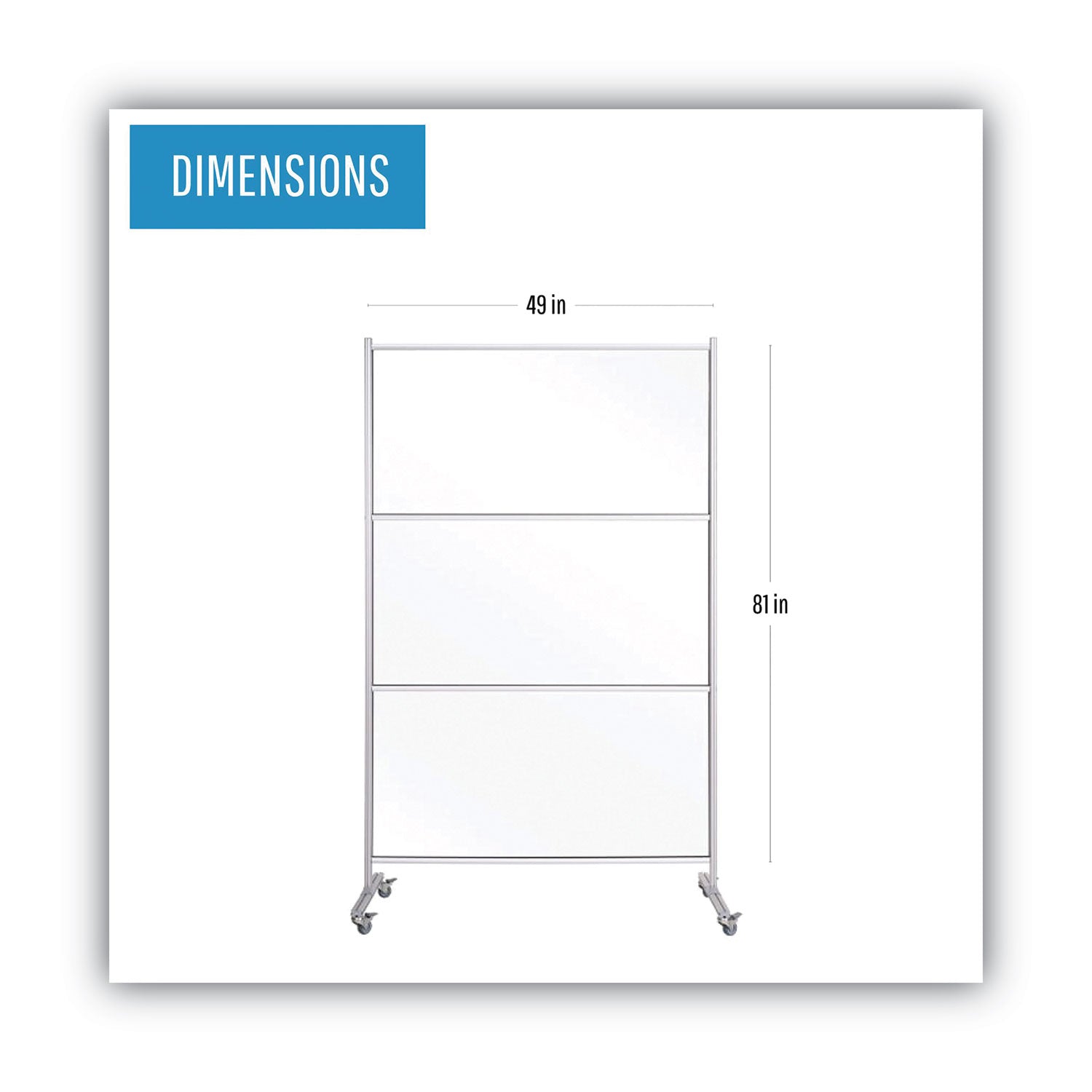 Protector Series Mobile Glass Panel Divider, 49 x 22 x 81, Clear/Aluminum