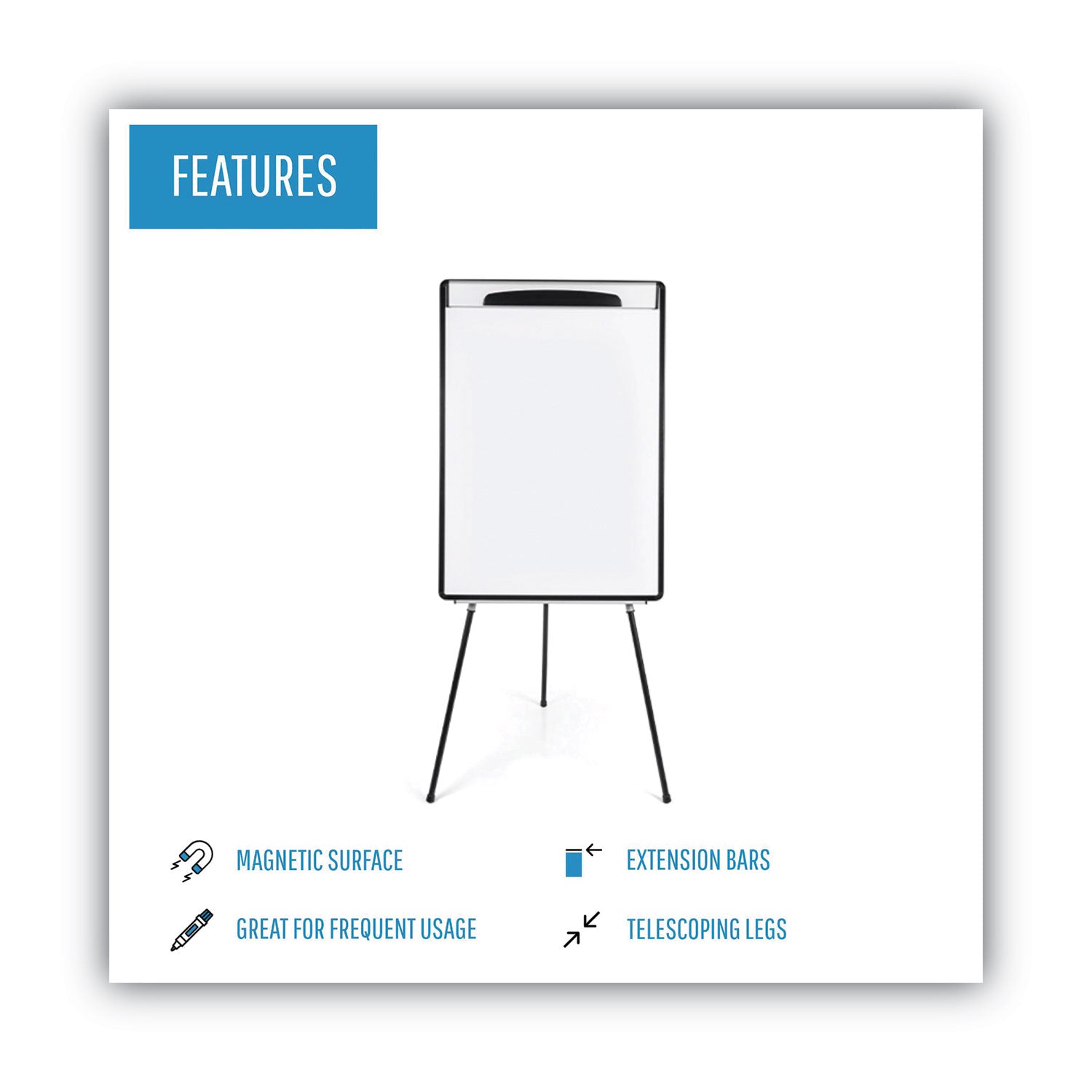 Magnetic Gold Ultra Dry Erase Tripod Easel with Extension Arms, 32" to 72", Black/Silver