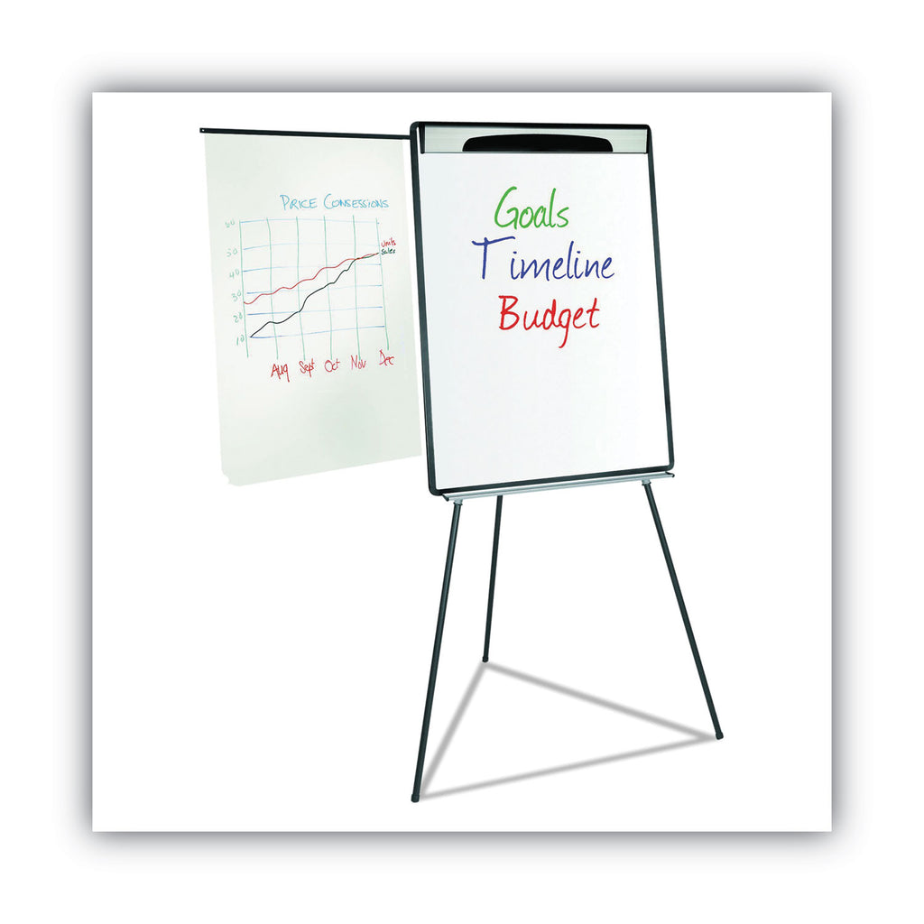 Magnetic Gold Ultra Dry Erase Tripod Easel with Extension Arms, 32" to 72", Black/Silver