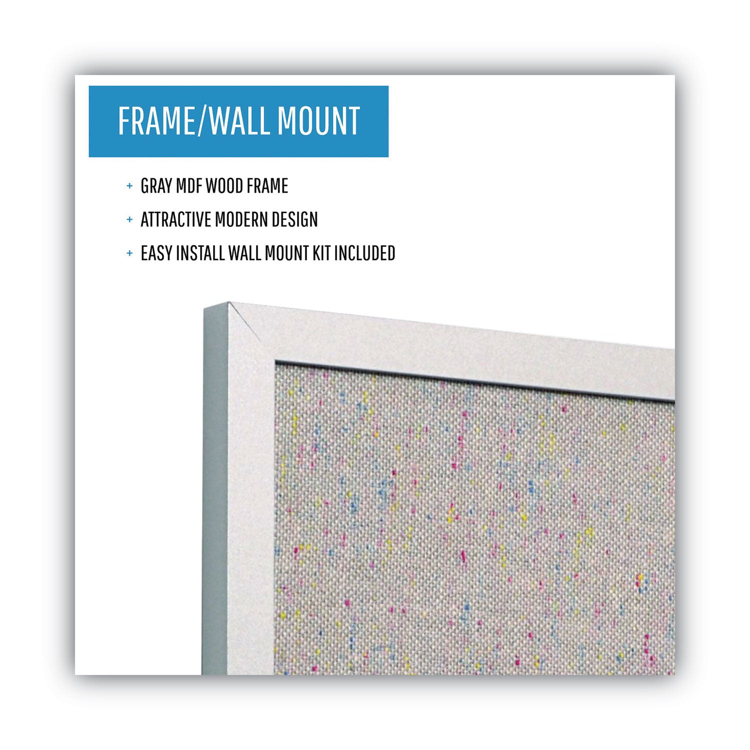 Designer Fabric Bulletin Board, 24 x 18, Gray Surface, Gray MDF Wood Frame - 