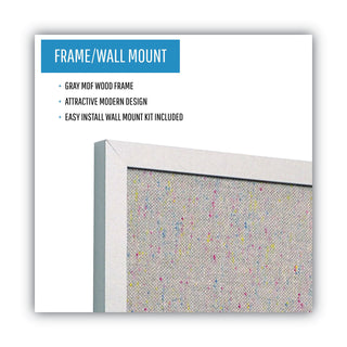 Designer Fabric Bulletin Board, 24 x 18, Gray Surface, Gray MDF Wood Frame - 