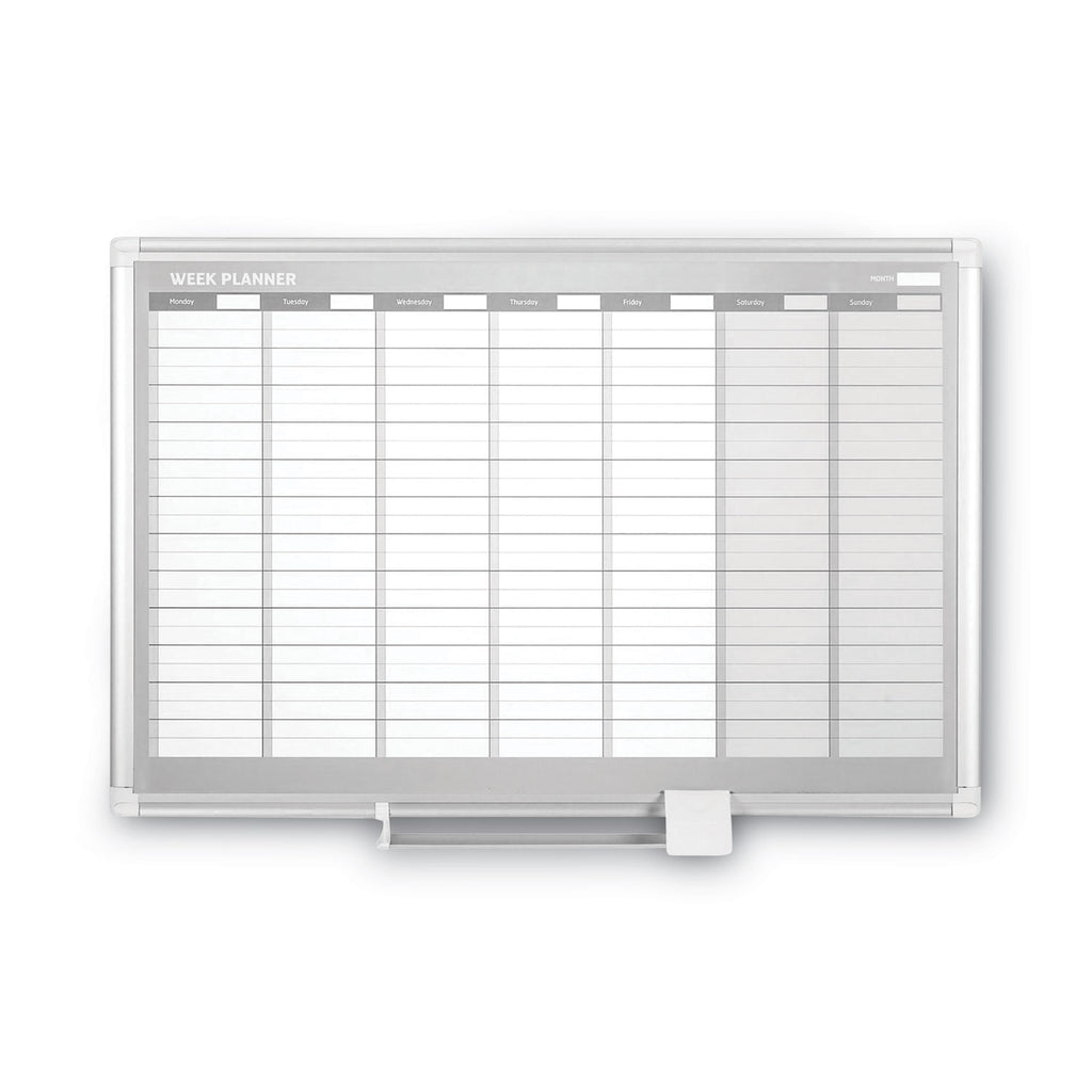 Magnetic Dry Erase Calendar Board, Weekly Calendar, 36 x 24, White Surface, Silver Aluminum Frame - 