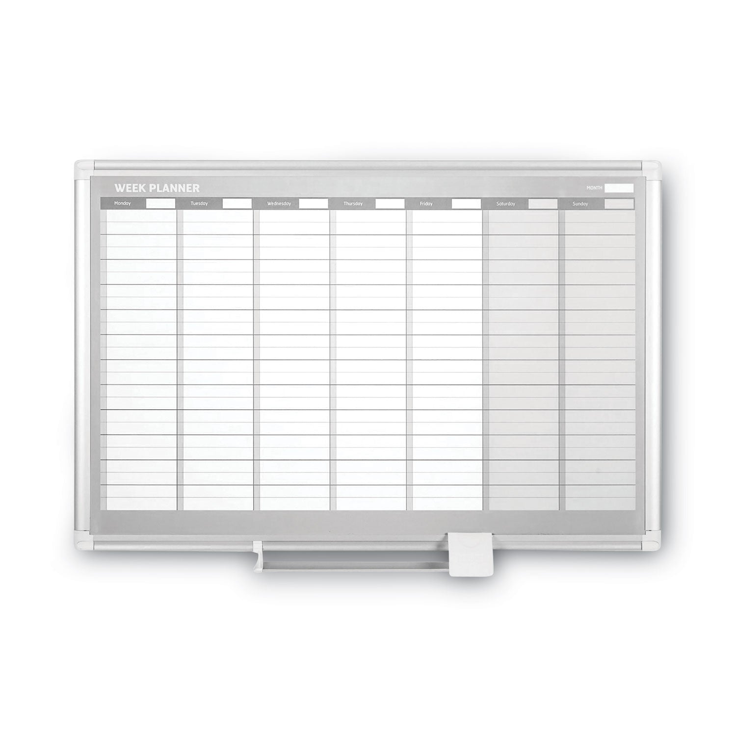 Magnetic Dry Erase Calendar Board, Weekly Calendar, 36 x 24, White Surface, Silver Aluminum Frame - 
