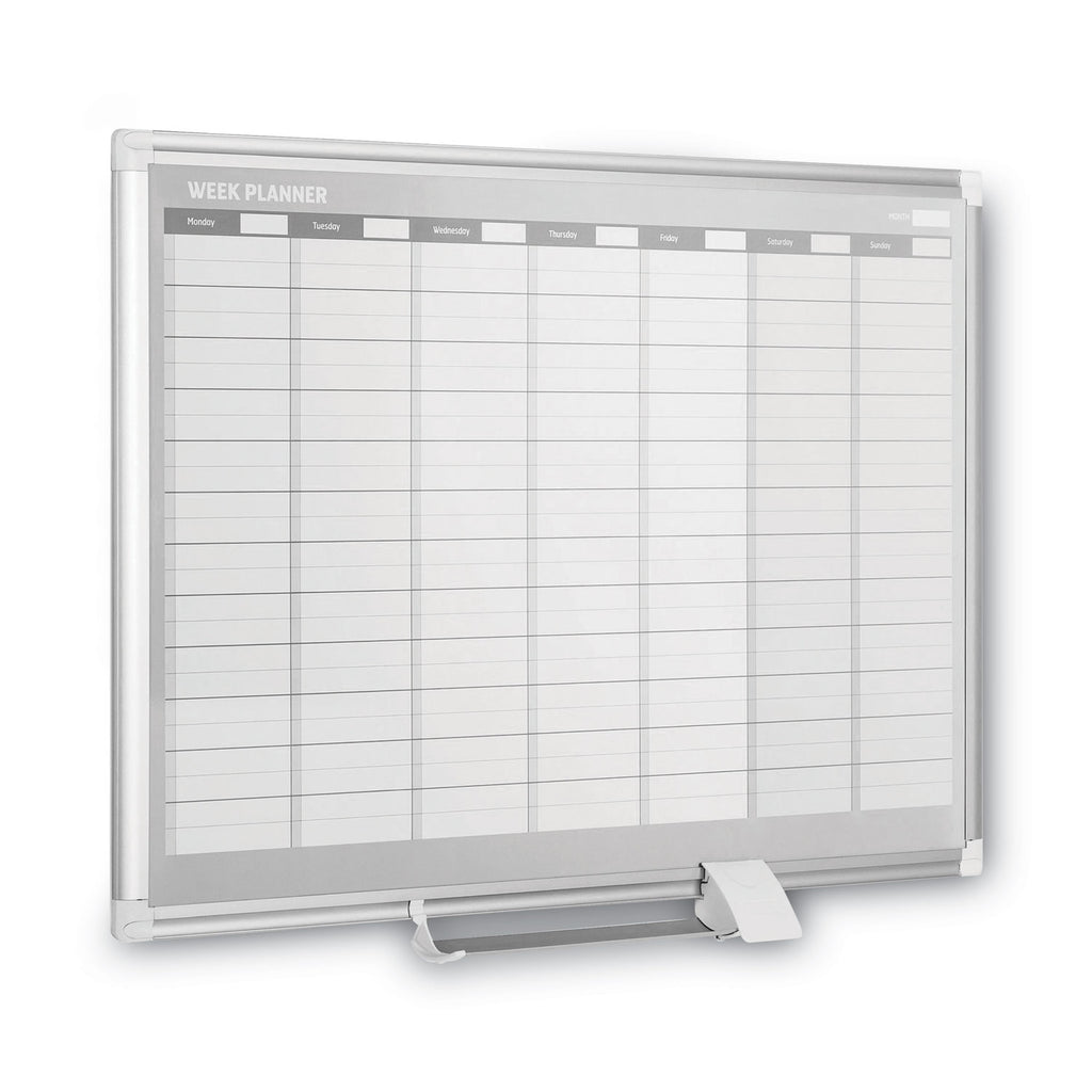 Magnetic Dry Erase Calendar Board, Weekly Calendar, 36 x 24, White Surface, Silver Aluminum Frame - 