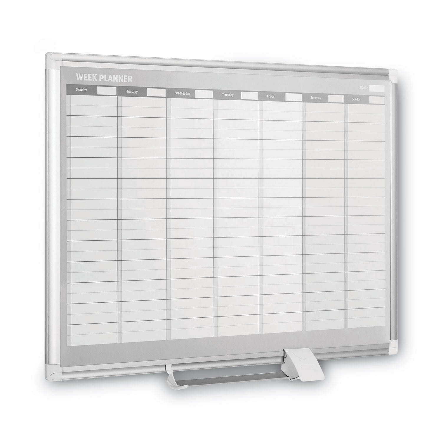 Magnetic Dry Erase Calendar Board, Weekly Calendar, 36 x 24, White Surface, Silver Aluminum Frame - 