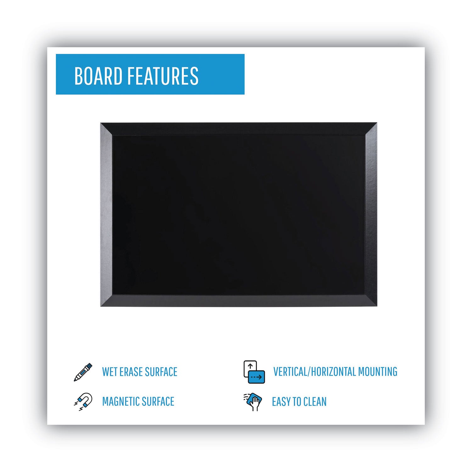 Kamashi Wet-Erase Board, 36 x 24, Black Surface, Black Wood Frame - 