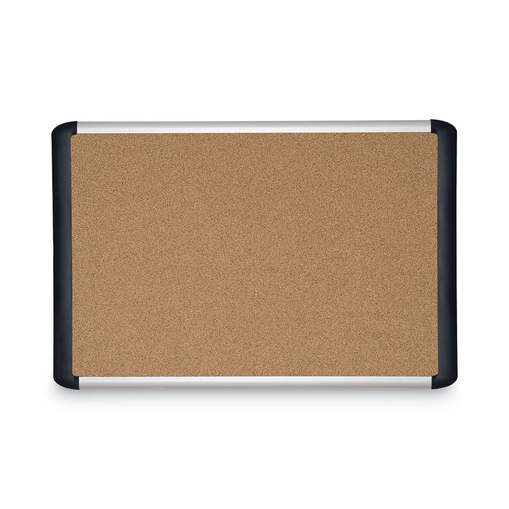 Tech Cork Board, 48 x 36, Tan Surface, Silver/Black Aluminum Frame
