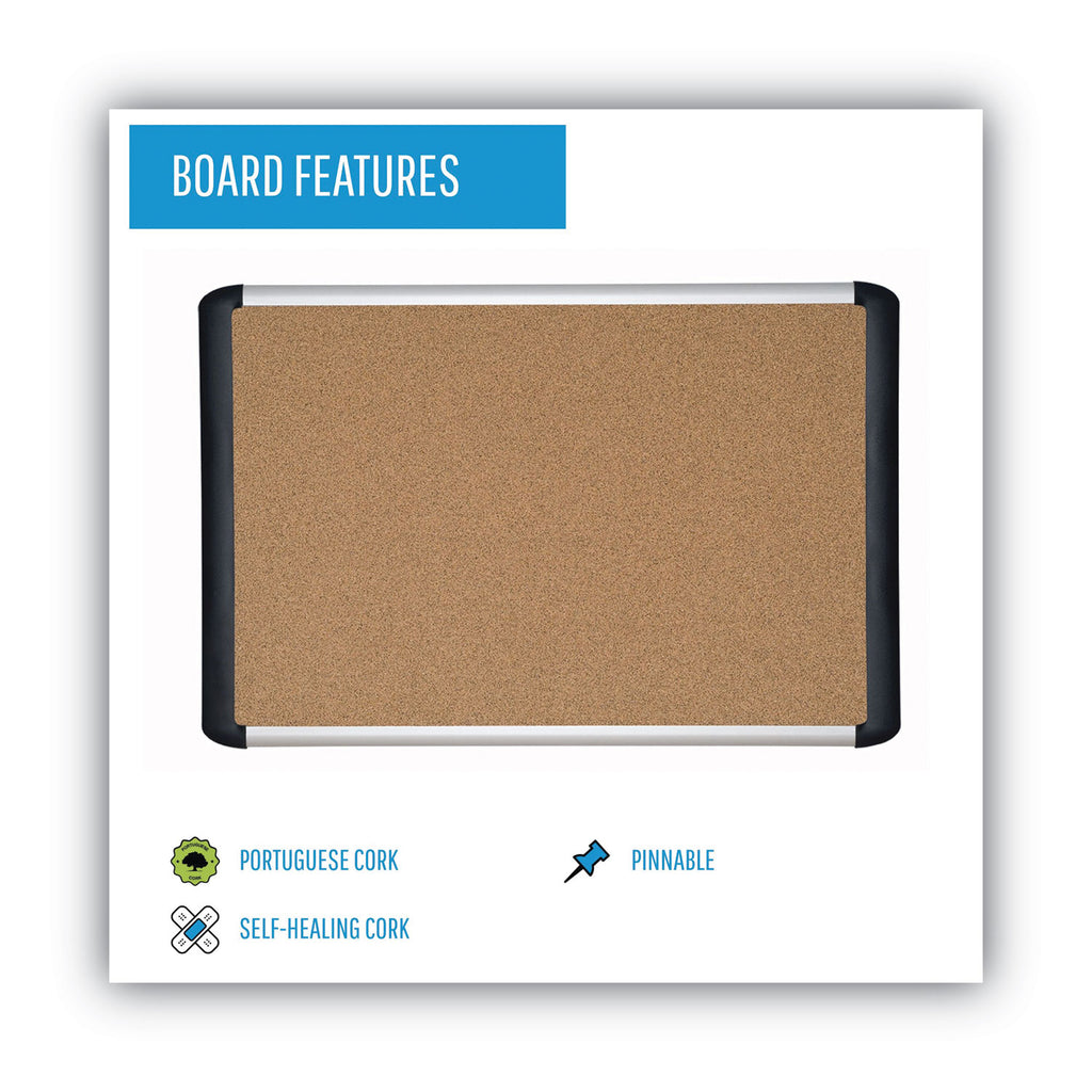 Tech Cork Board, 48 x 36, Tan Surface, Silver/Black Aluminum Frame
