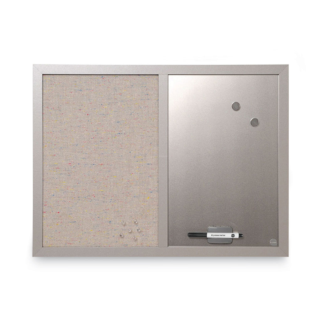 Designer Combo Fabric Bulletin/Dry Erase Board, 24 x 18, Multicolor/Gray Surface, Gray MDF Wood Frame - 