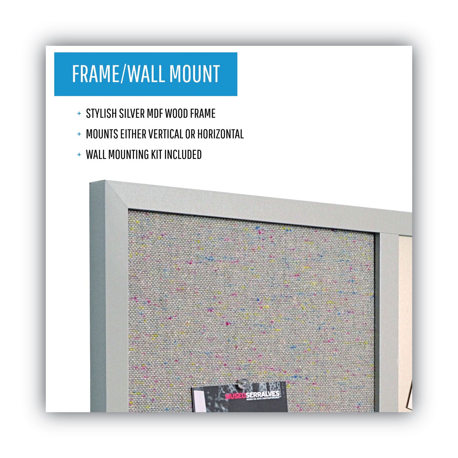 Designer Combo Fabric Bulletin/Dry Erase Board, 24 x 18, Multicolor/Gray Surface, Gray MDF Wood Frame - 