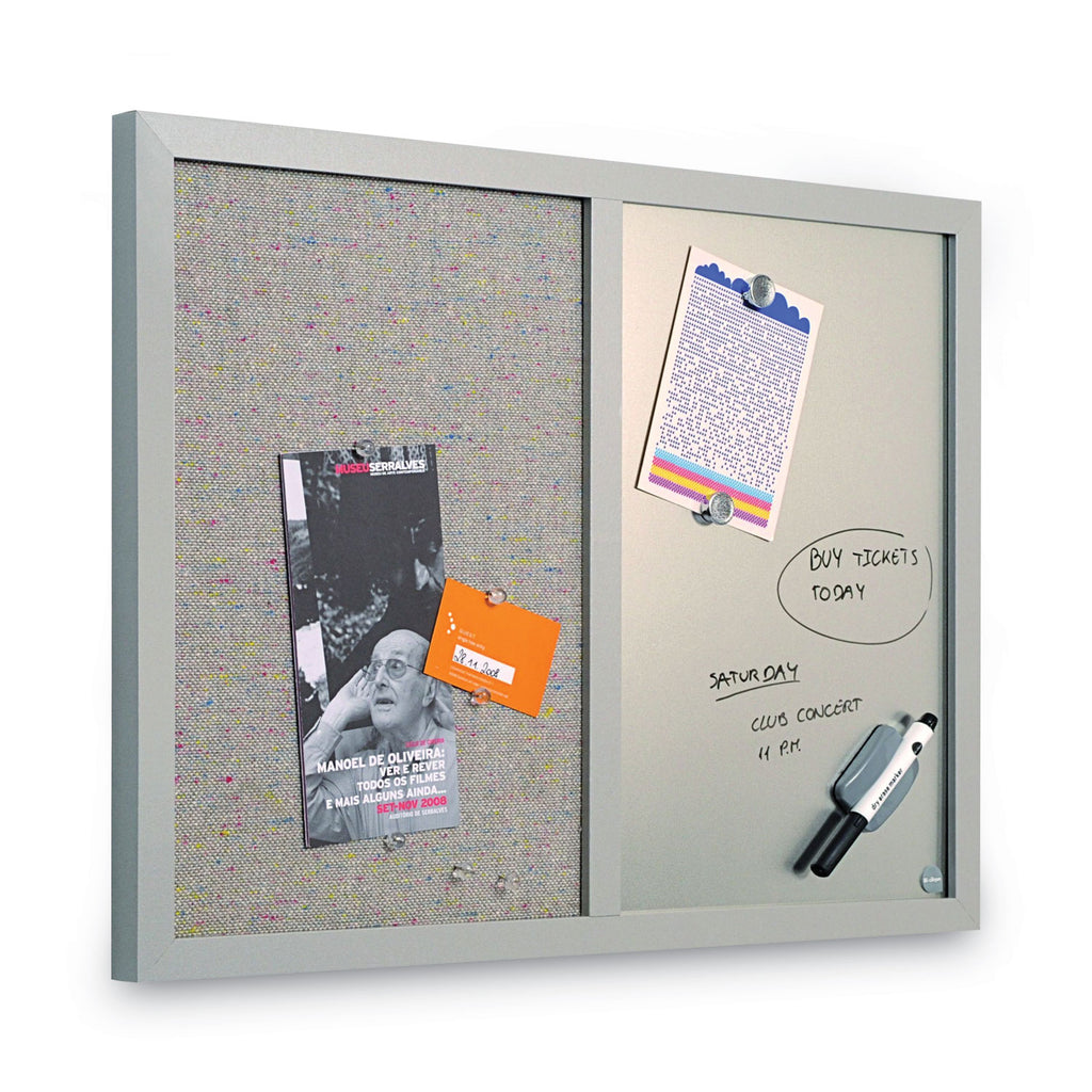 Designer Combo Fabric Bulletin/Dry Erase Board, 24 x 18, Multicolor/Gray Surface, Gray MDF Wood Frame - 
