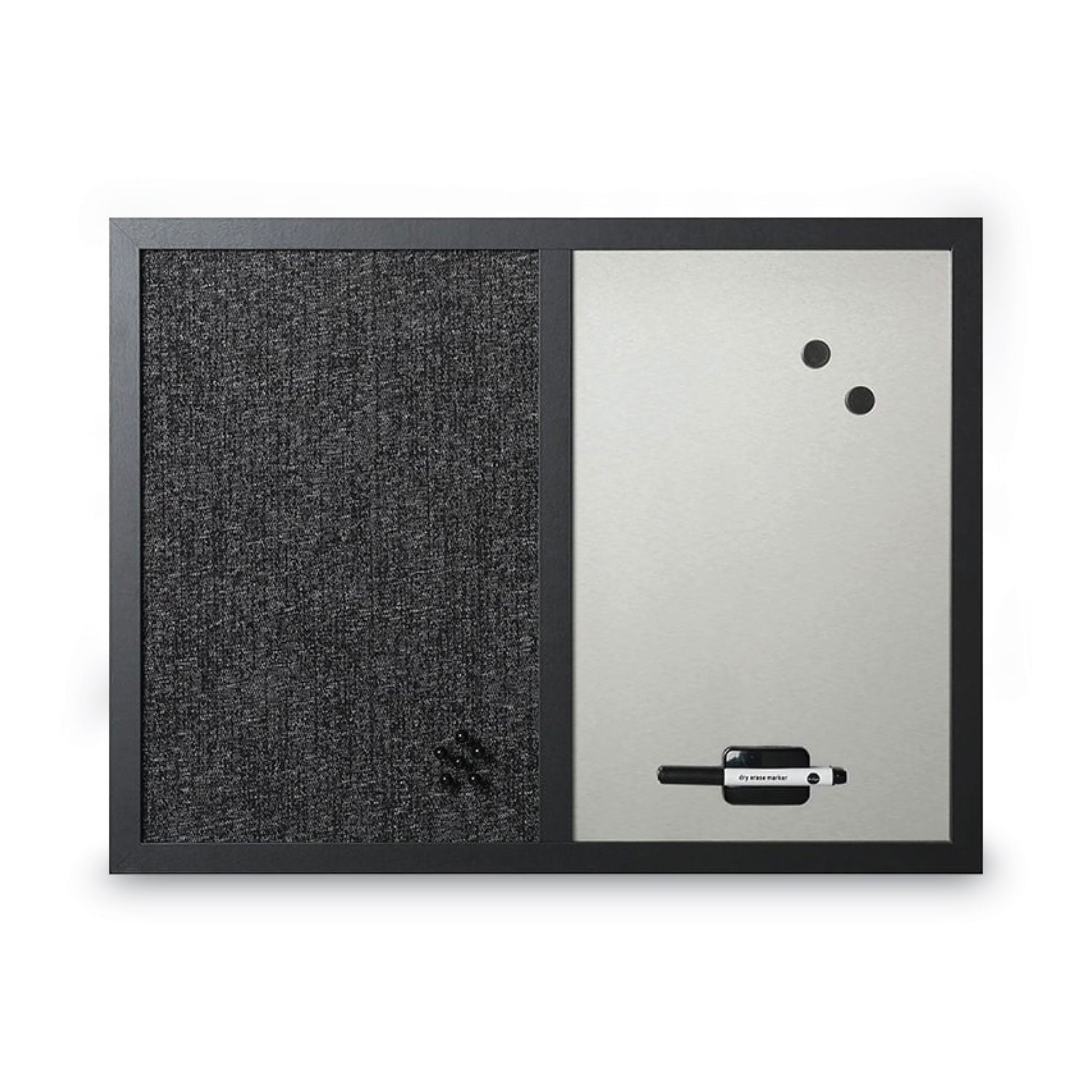 Designer Combo Fabric Bulletin/Dry Erase Board, 24 x 18, Charcoal/Gray Surface, Black MDF Wood Frame - 
