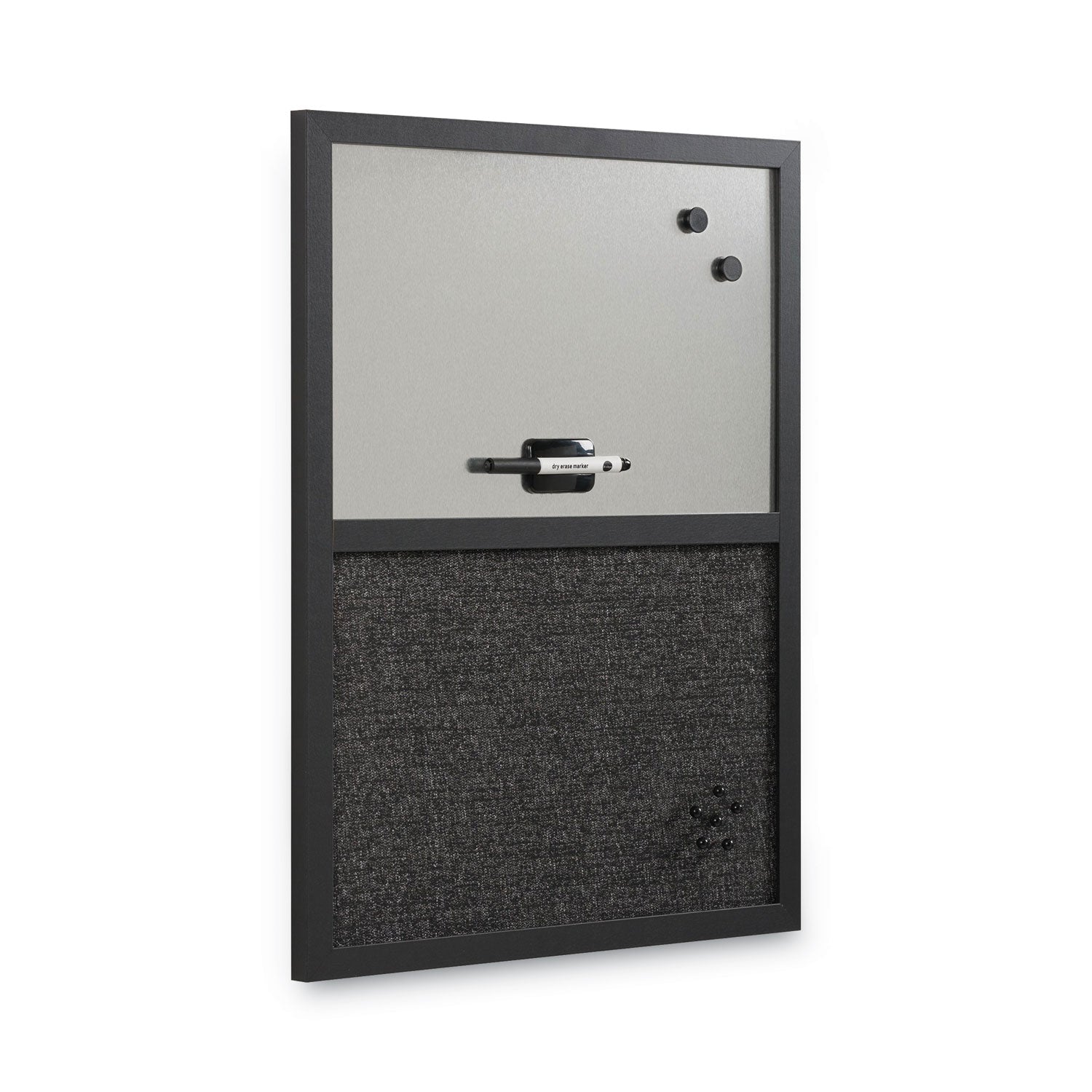 Designer Combo Fabric Bulletin/Dry Erase Board, 24 x 18, Charcoal/Gray Surface, Black MDF Wood Frame - 