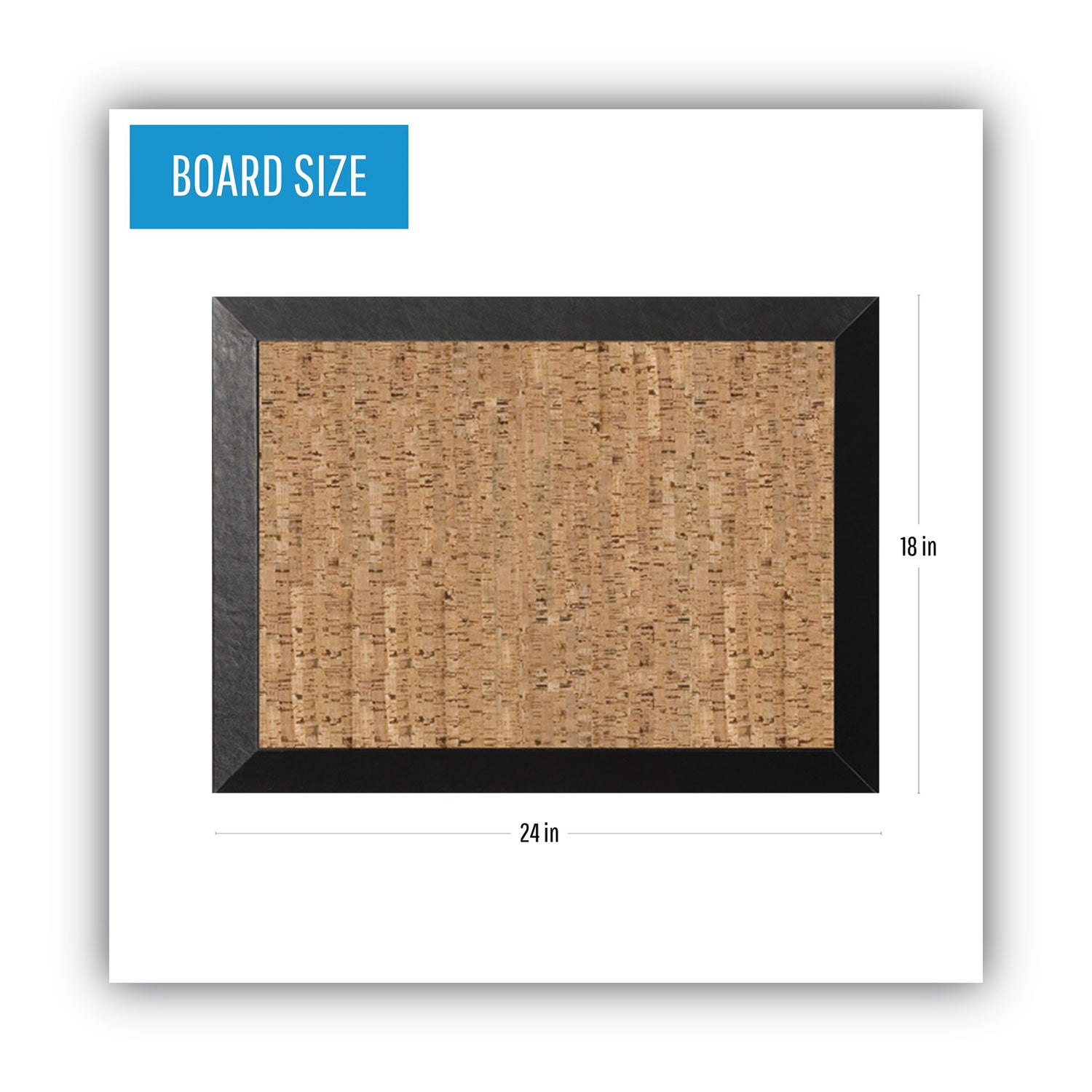 Natural Cork Bulletin Board, 24 x 18, Tan Surface, Black Wood Frame - 