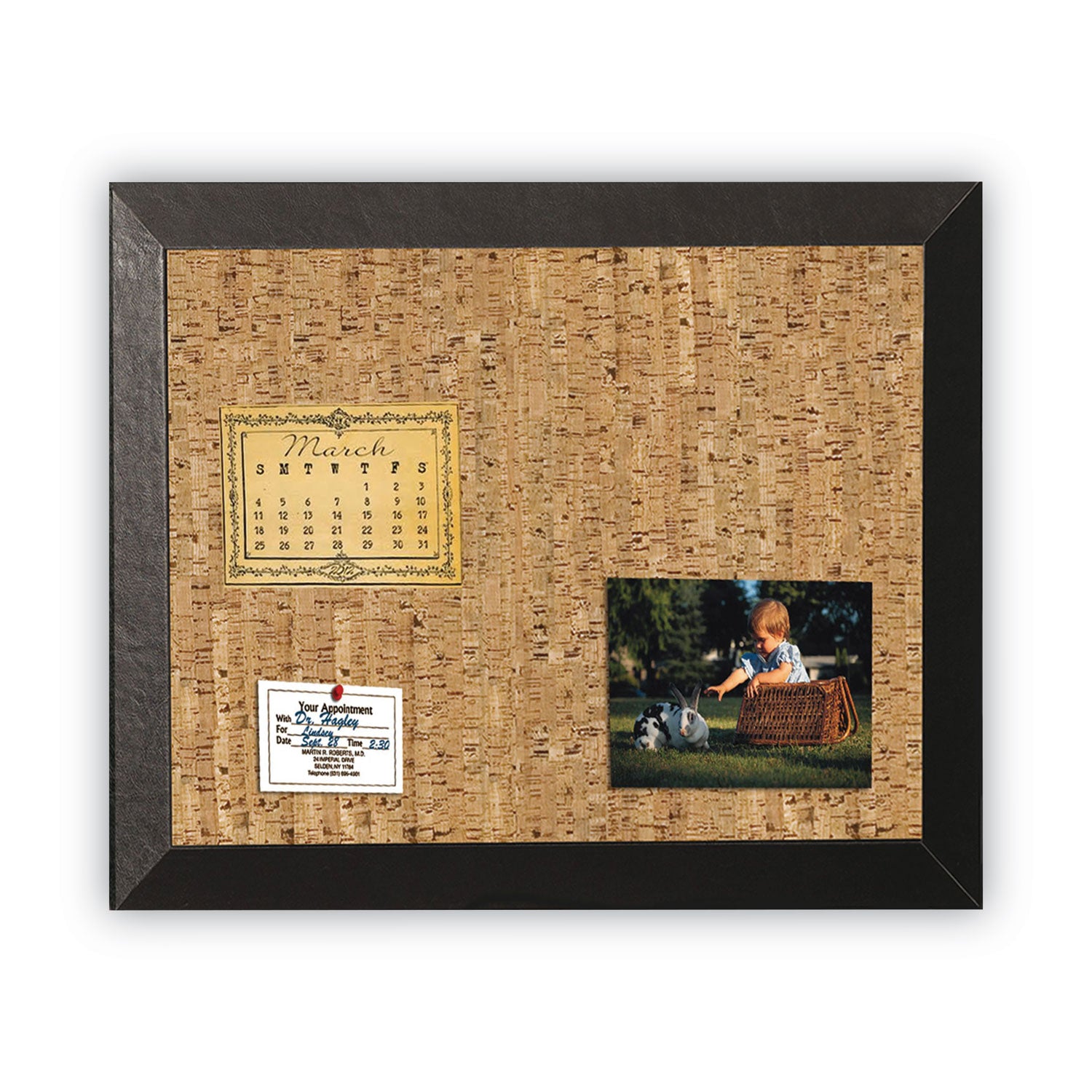 Natural Cork Bulletin Board, 24 x 18, Tan Surface, Black Wood Frame - 