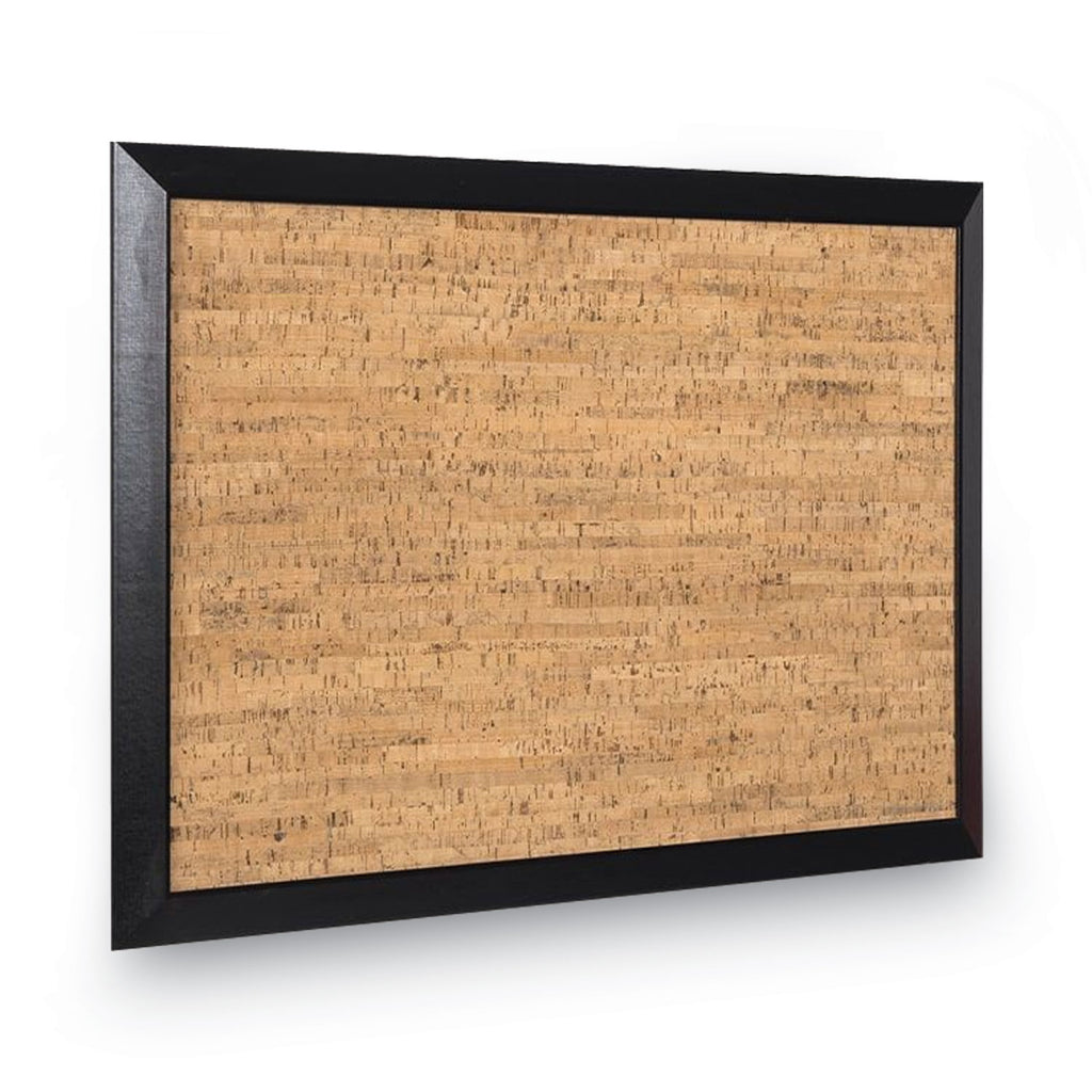 Natural Cork Bulletin Board, 24 x 18, Tan Surface, Black Wood Frame - 