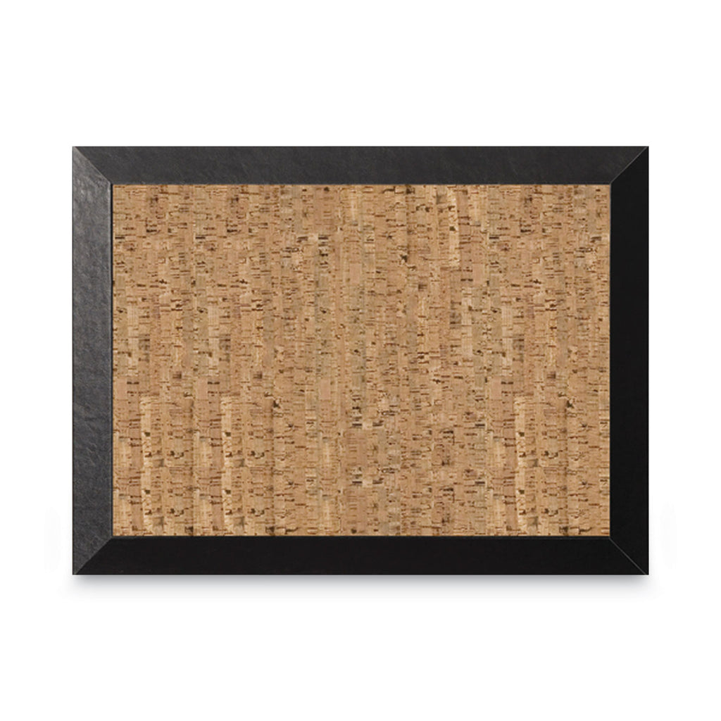 Natural Cork Bulletin Board, 36 x 24, Tan Surface, Black Wood Frame - 