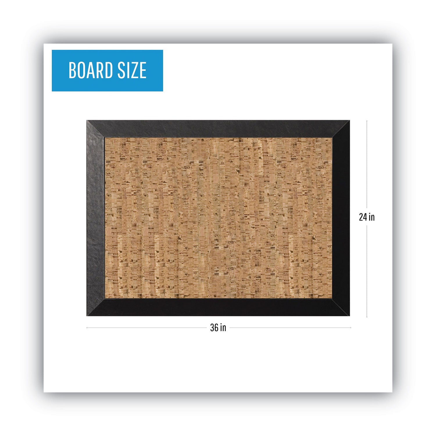 Natural Cork Bulletin Board, 36 x 24, Tan Surface, Black Wood Frame - 