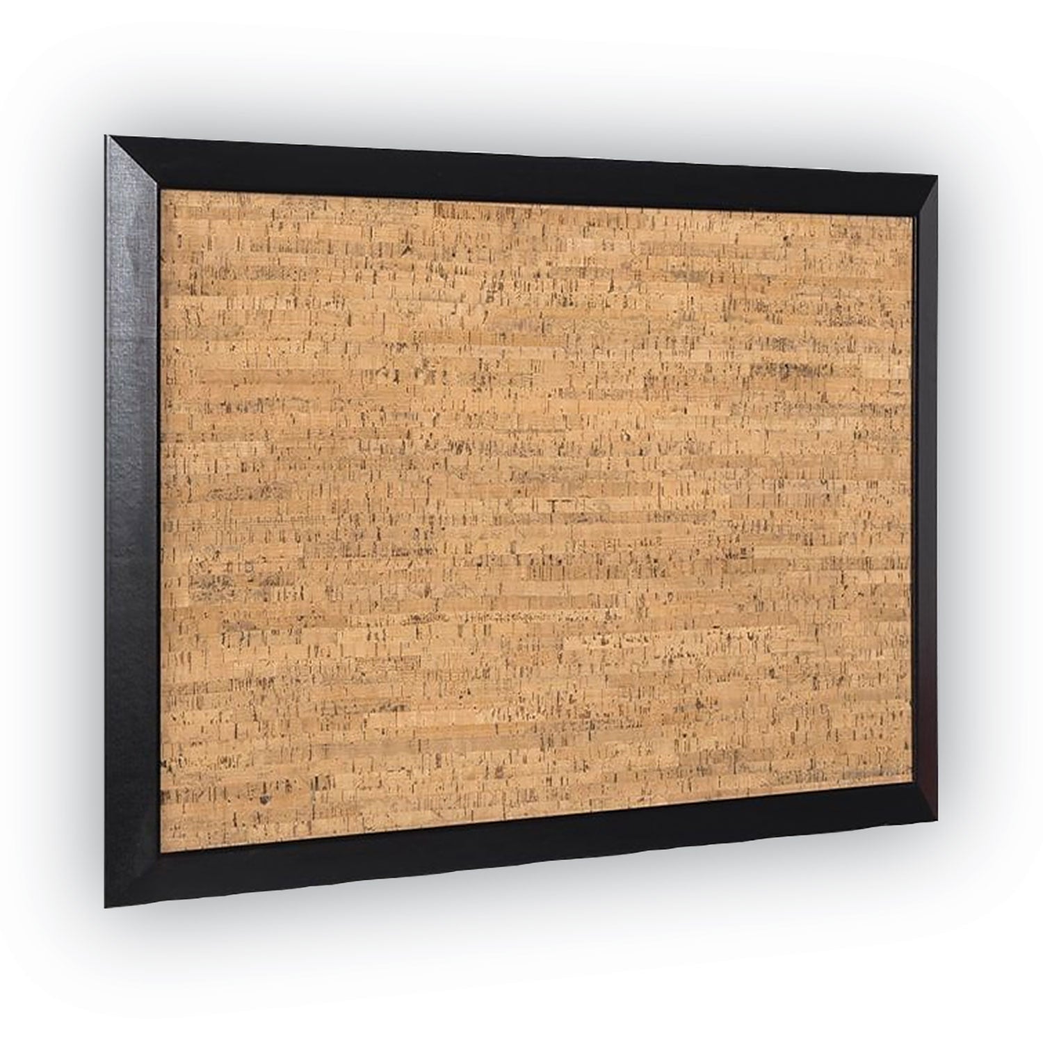 Natural Cork Bulletin Board, 36 x 24, Tan Surface, Black Wood Frame - 