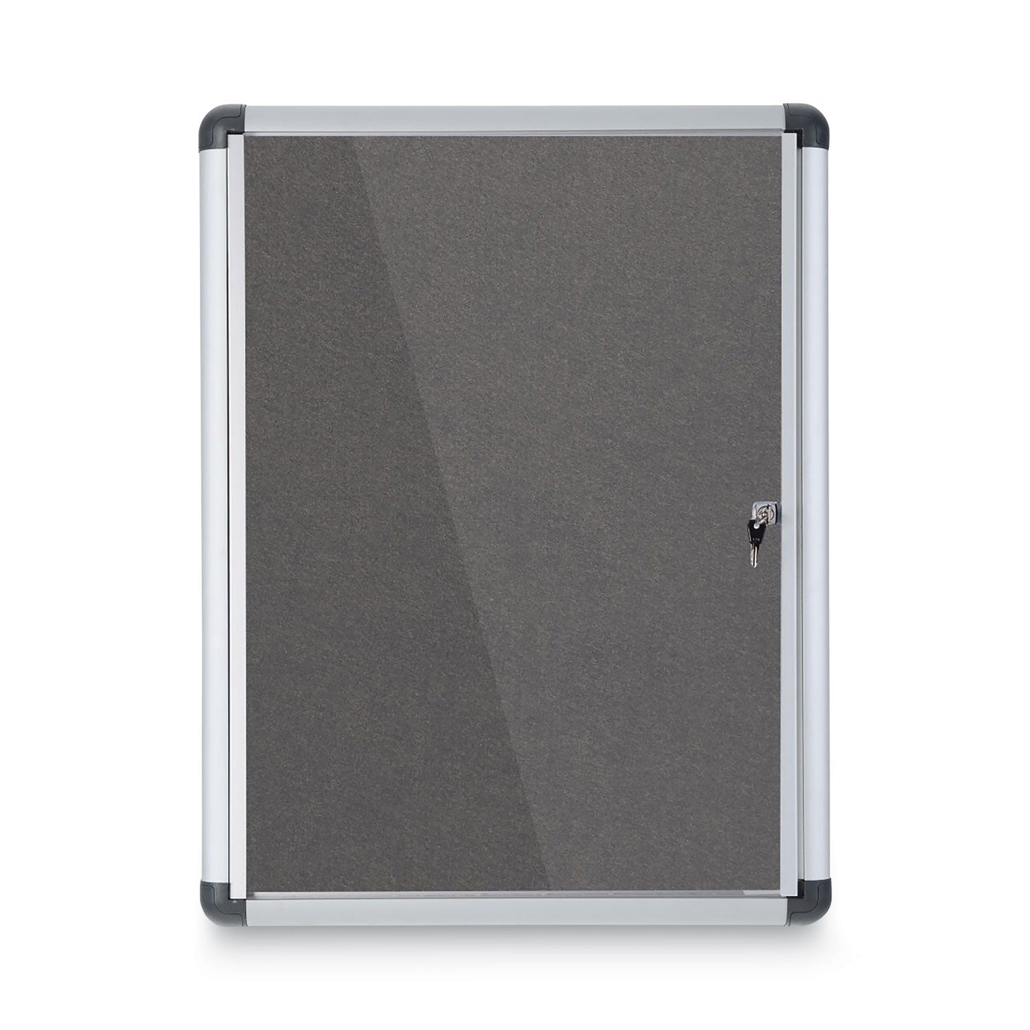 Slim-Line Enclosed Fabric Bulletin Board, One Door, 28 x 38, Gray Surface, Aluminum Frame - 