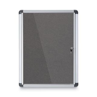 Slim-Line Enclosed Fabric Bulletin Board, One Door, 28 x 38, Gray Surface, Aluminum Frame - 