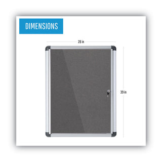 Slim-Line Enclosed Fabric Bulletin Board, One Door, 28 x 38, Gray Surface, Aluminum Frame - 