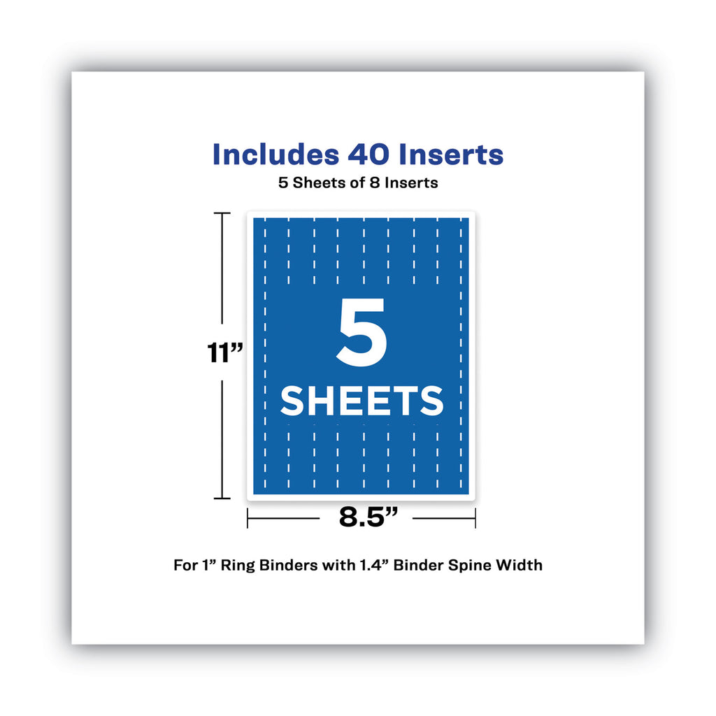Binder Spine Inserts, 1" Spine Width, 8 Inserts/Sheet, 5 Sheets/Pack