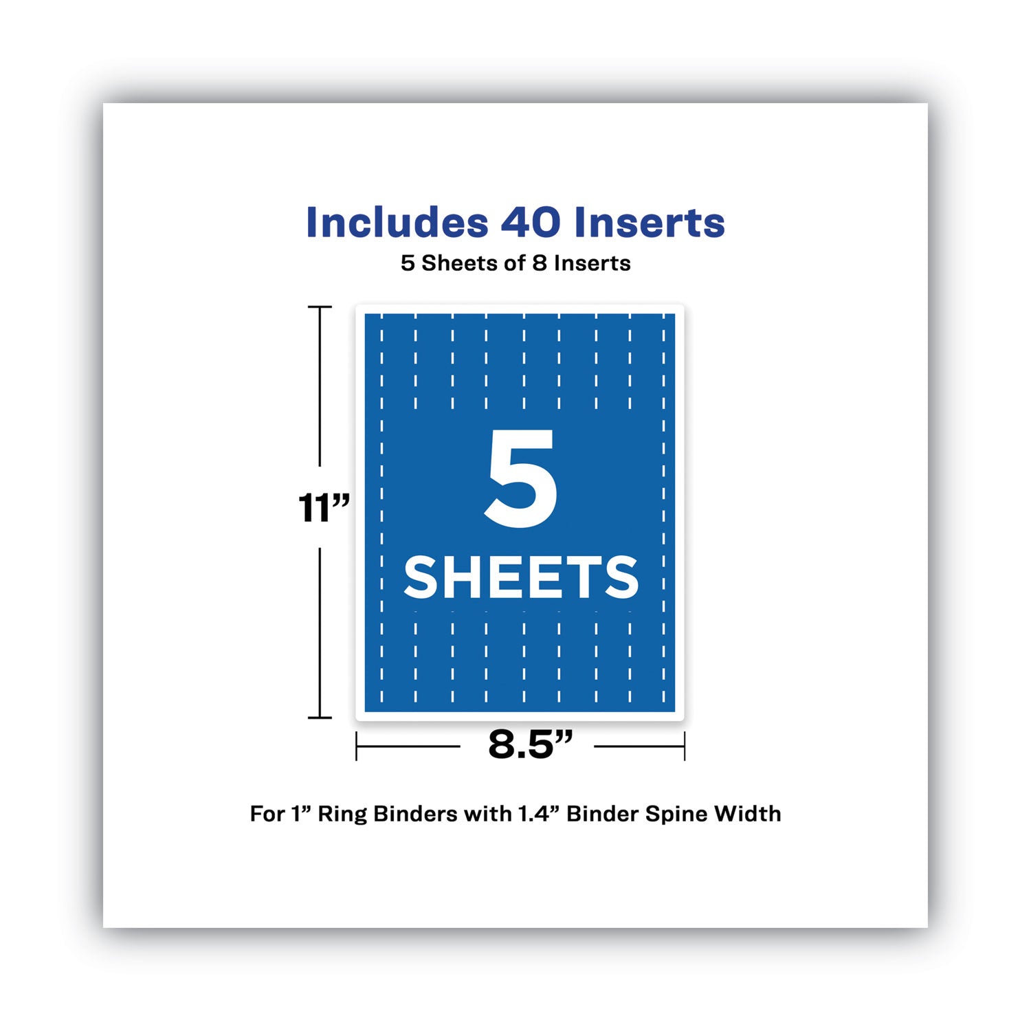 Binder Spine Inserts, 1" Spine Width, 8 Inserts/Sheet, 5 Sheets/Pack