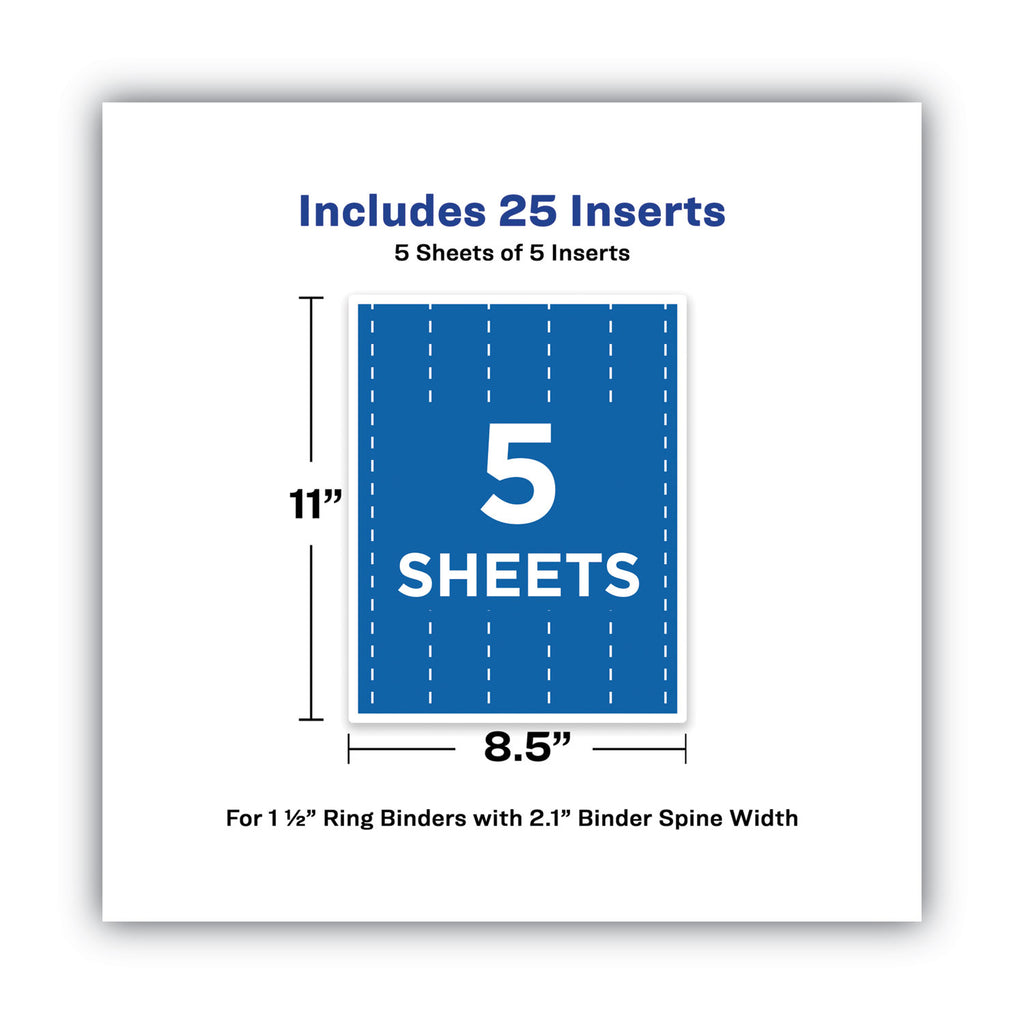 Binder Spine Inserts, 1.5" Spine Width, 5 Inserts/Sheet, 5 Sheets/Pack