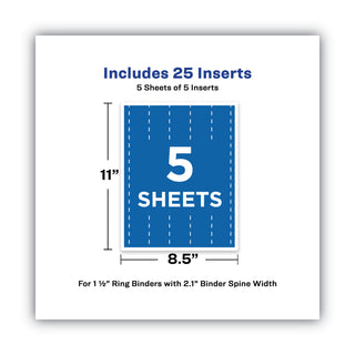 Binder Spine Inserts, 1.5" Spine Width, 5 Inserts/Sheet, 5 Sheets/Pack